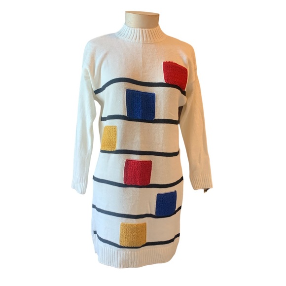 Vintage 80's Sweater Dress in Mod Style Mondrian - Picture 3 of 5